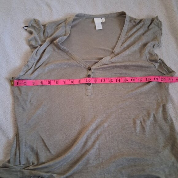 H&M Women's Linen Short Sleeve Henley Top Olive Green Large - Picture 8 of 10